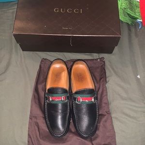 Gucci black leather horse it and web stripe de US